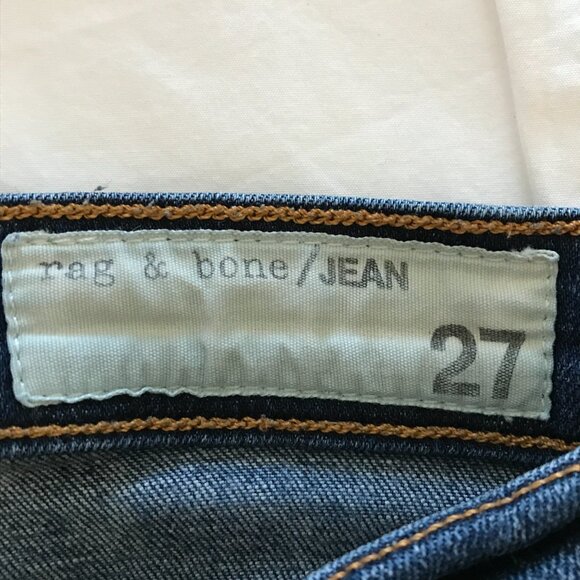 Rag & Bone High Rise Skinny Jeans Women 27 Blue Distressed Dark Wash Stretch - Picture 3 of 13